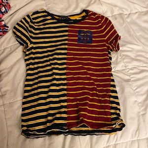 Tommy Hilfiger navy yellow and burgundy half striped short sleeve shirt